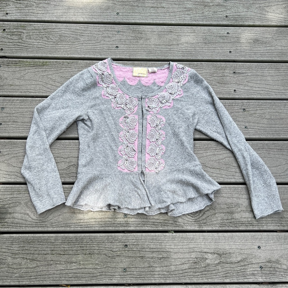 Anthropologie by Guinevere: Gray and Pink Woman’s Cardigan. Size Large.